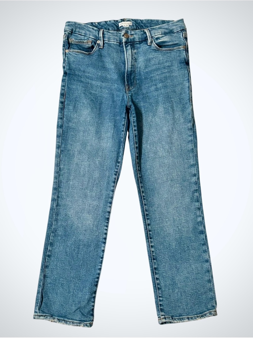 Good American Good Legs Straight Jeans Sz 10/30 Indigo Distressed Streetwear EUC